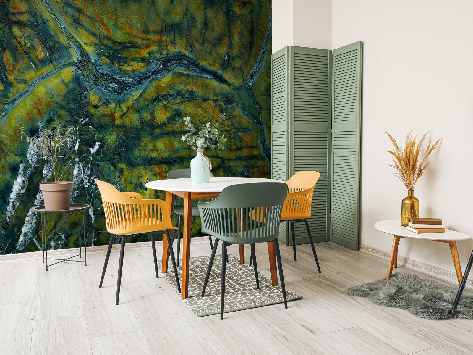 Marbre vert avec orange
