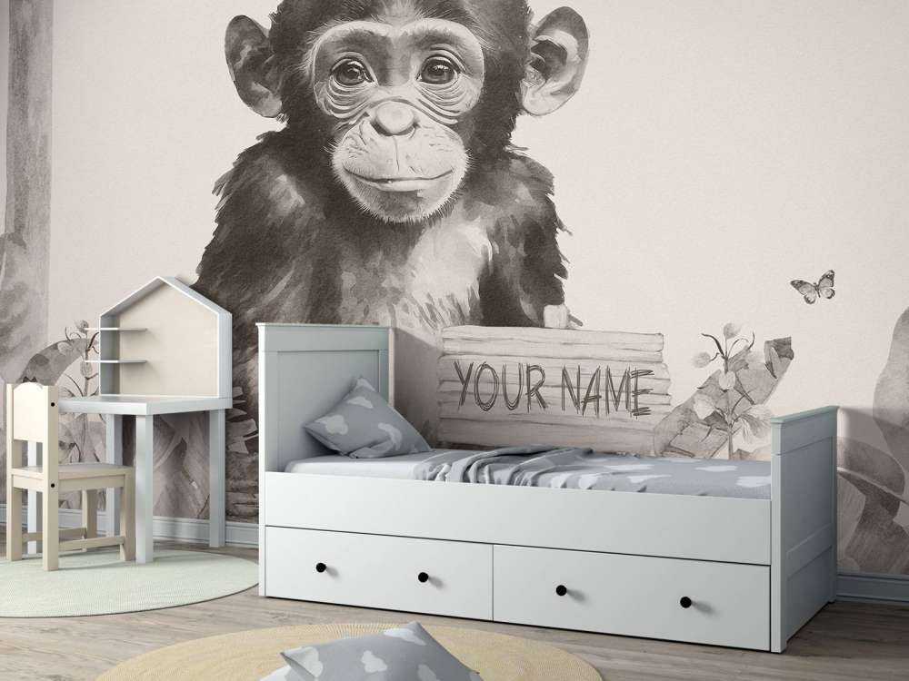 Bébé chimpanzé dans la jungle beige
