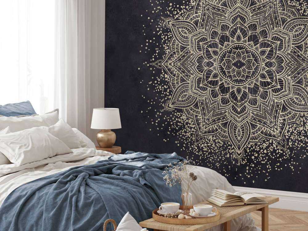 Mandala doré scintillant - marine foncé