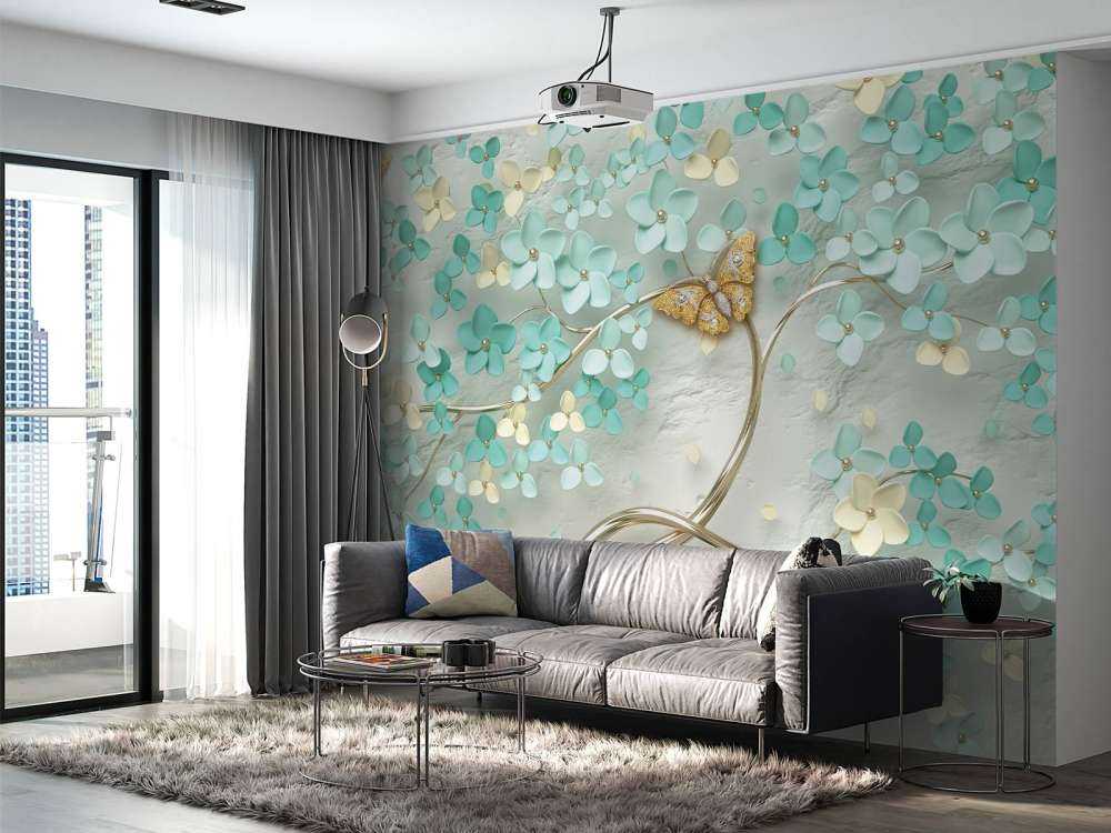 Arbre fantaisie doré avec des fleurs vertes