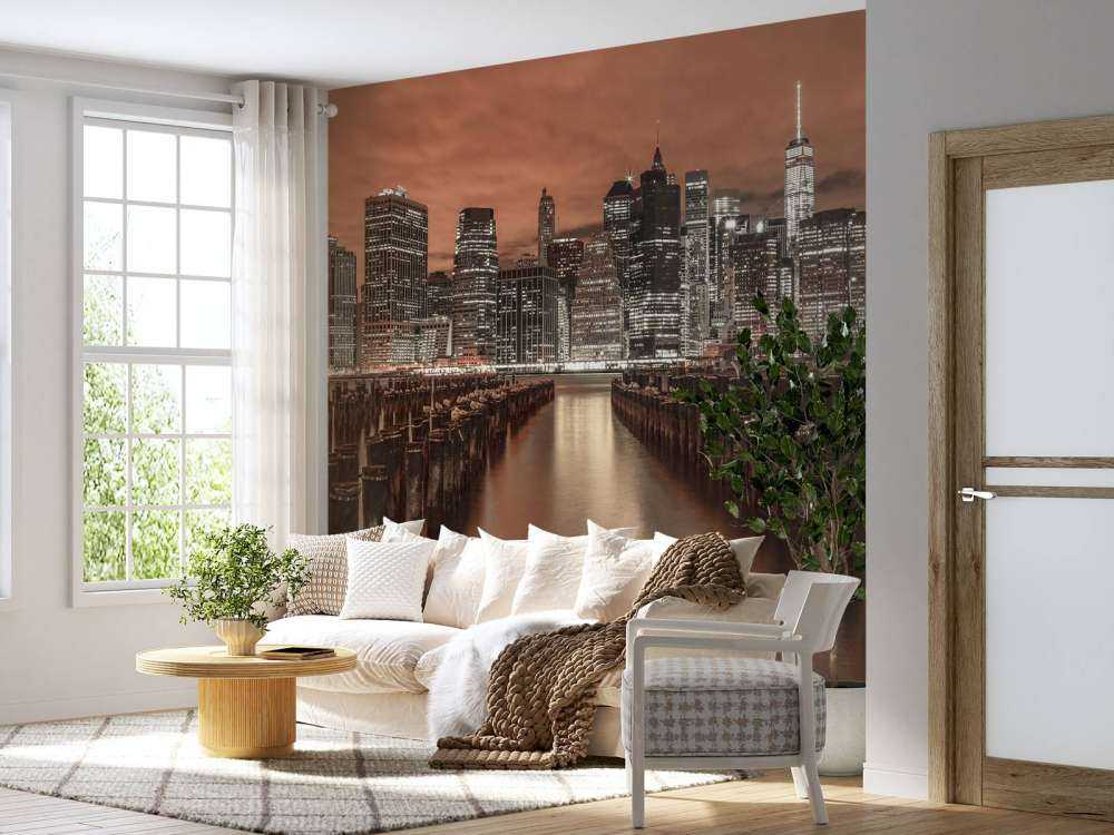 Skyline de Manhattan avec des brise-lames