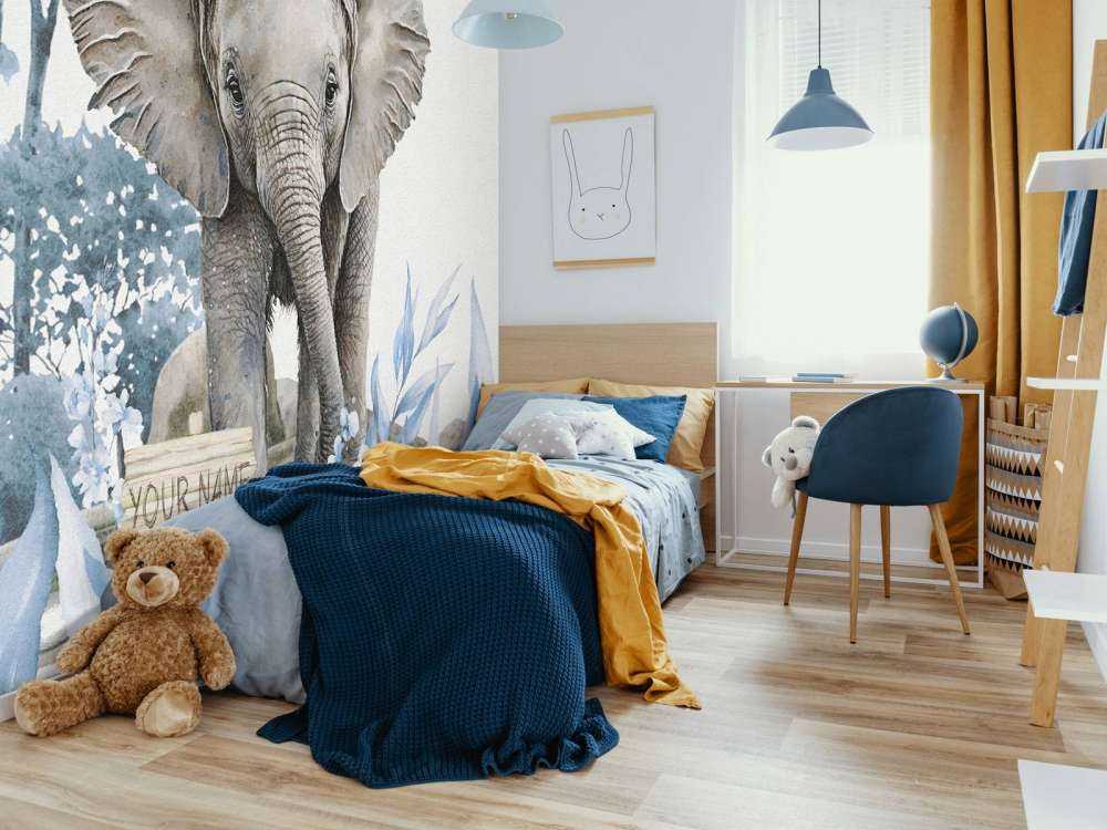 Bébé éléphant dans la jungle bleu
