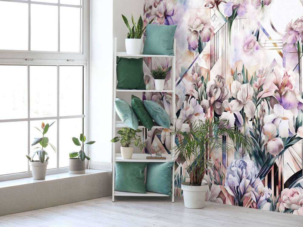Immenses iris aquarelle roses