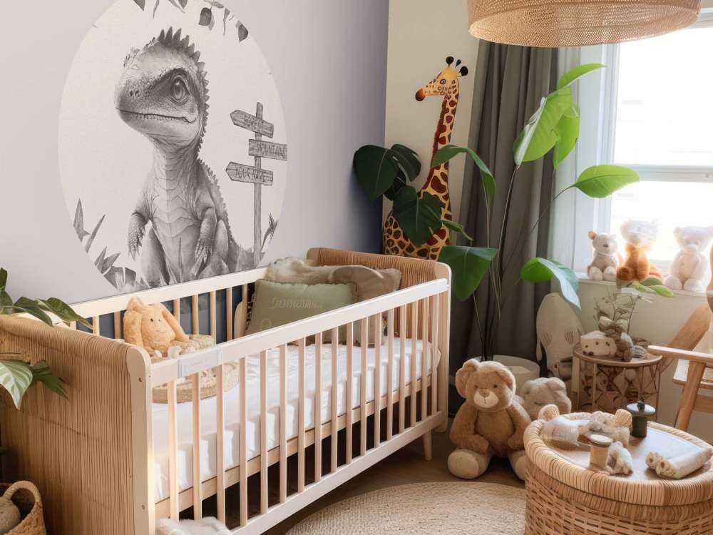 Bébé spinosaure dans la jungle beige