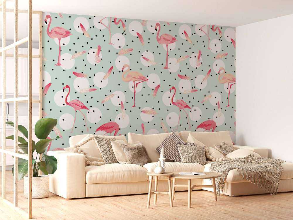Flamants et plumes roses