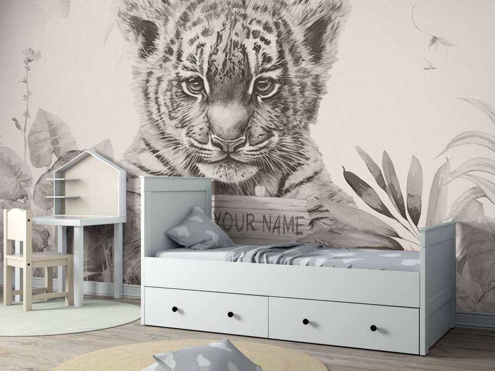 Tigre mignon avec des plantes beige