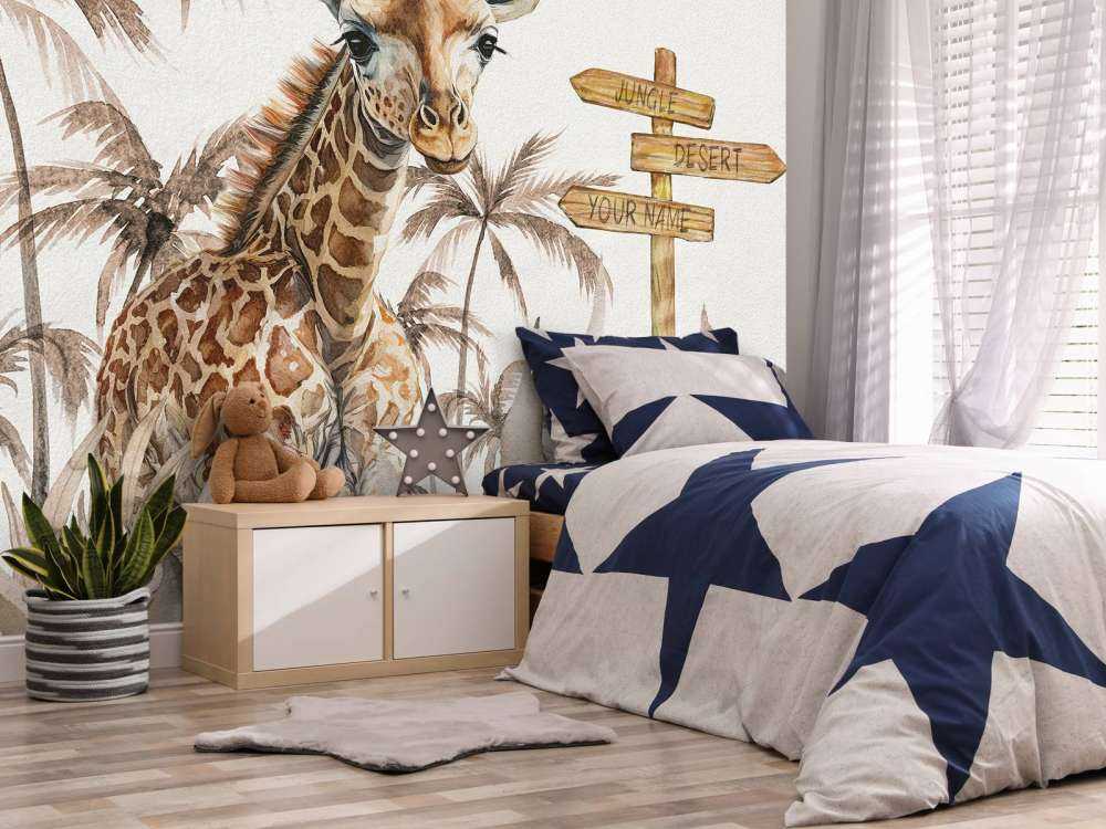 Bébé girafe dans la jungle taupe