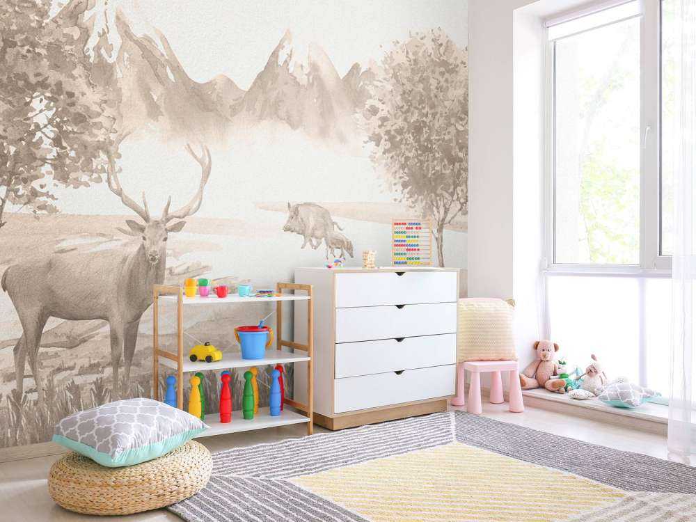 Forêt avec animaux en taupe
