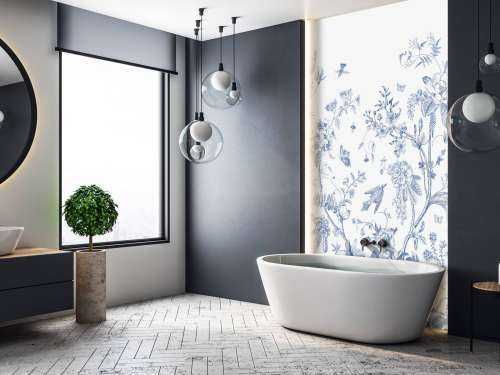Illustration florale, bleu et blanc