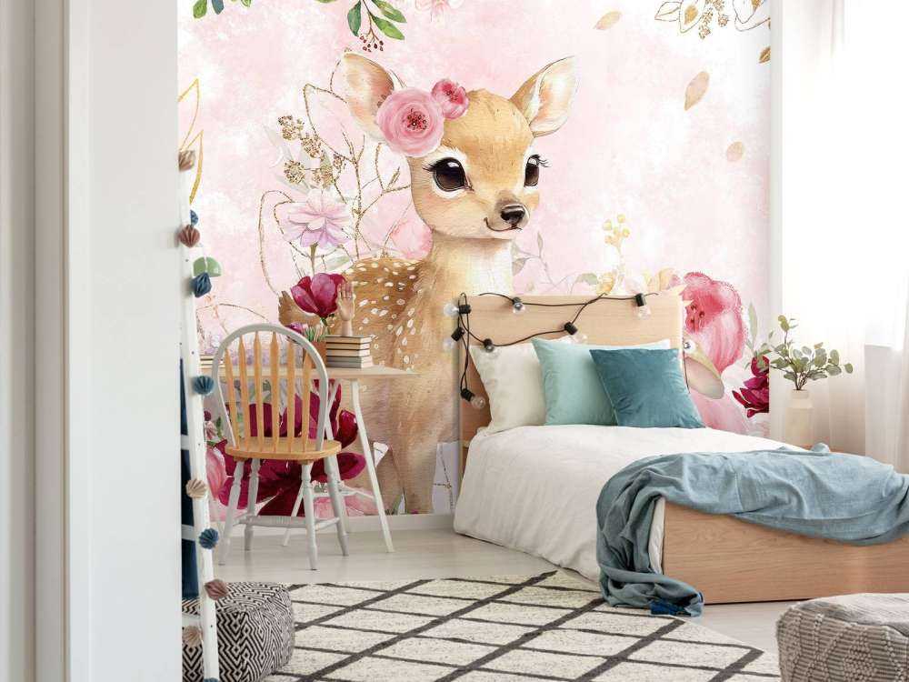 Hertje et lapin dans la splendeur des fleurs