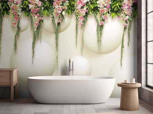 Fleurs roses suspendues sur un mur en 3D