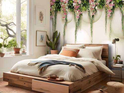 Fleurs roses suspendues sur un mur en 3D