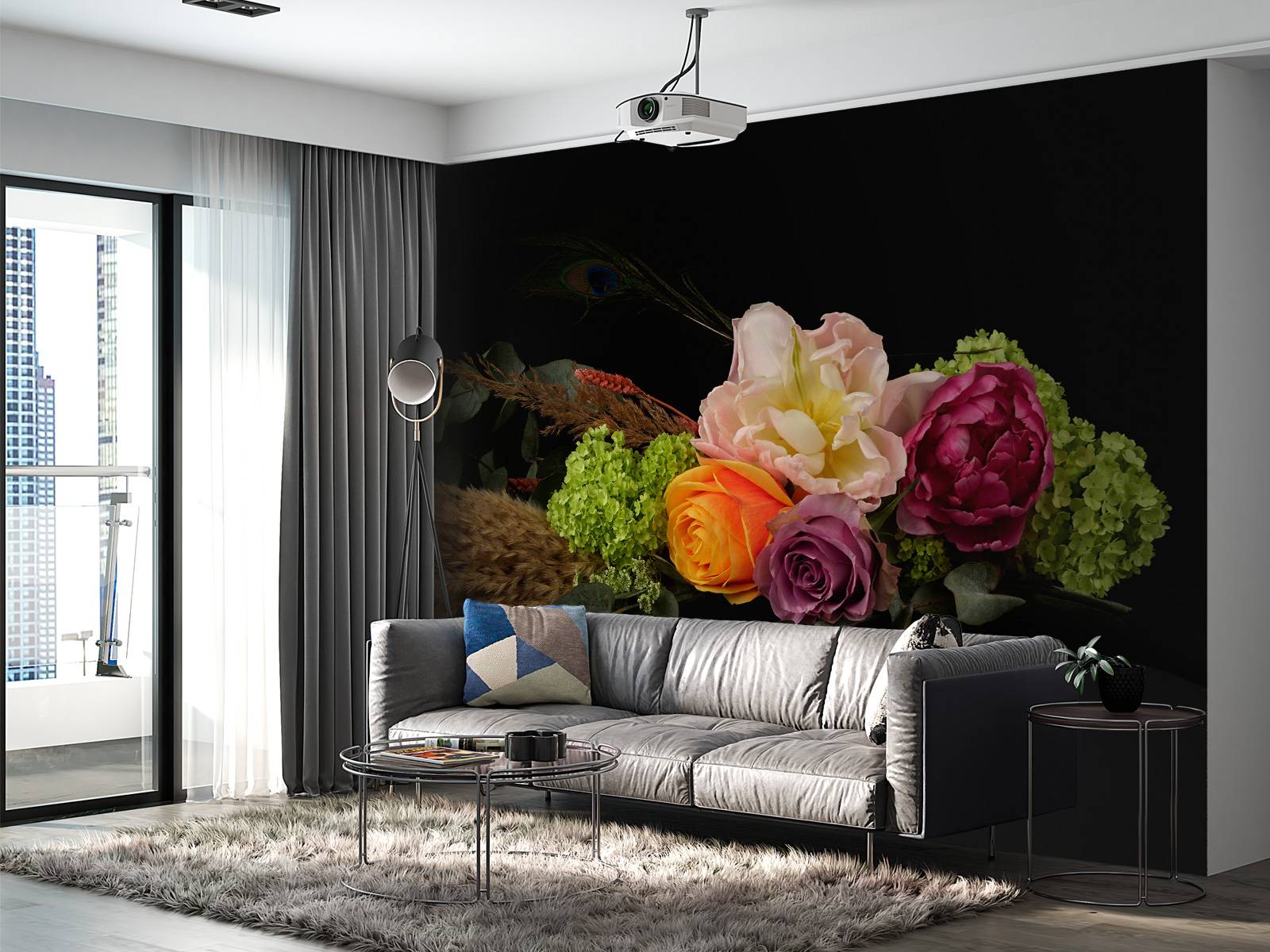 Guirlande de fleurs avec plume