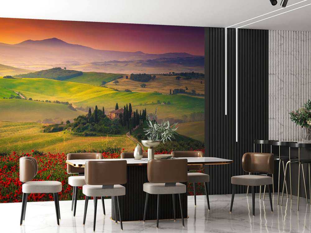 Des coquelicots rouges avec un paysage italien