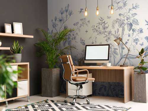 Illustration florale, bleu et blanc
