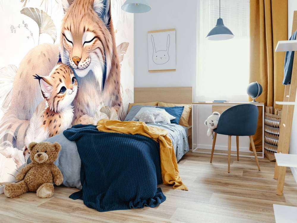 Lynx aimant avec un jeune