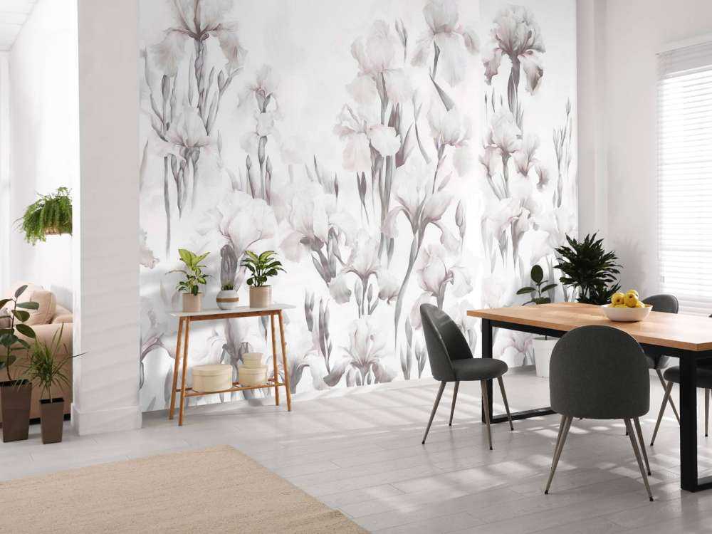 Les iris dansent un gris doux sans couture