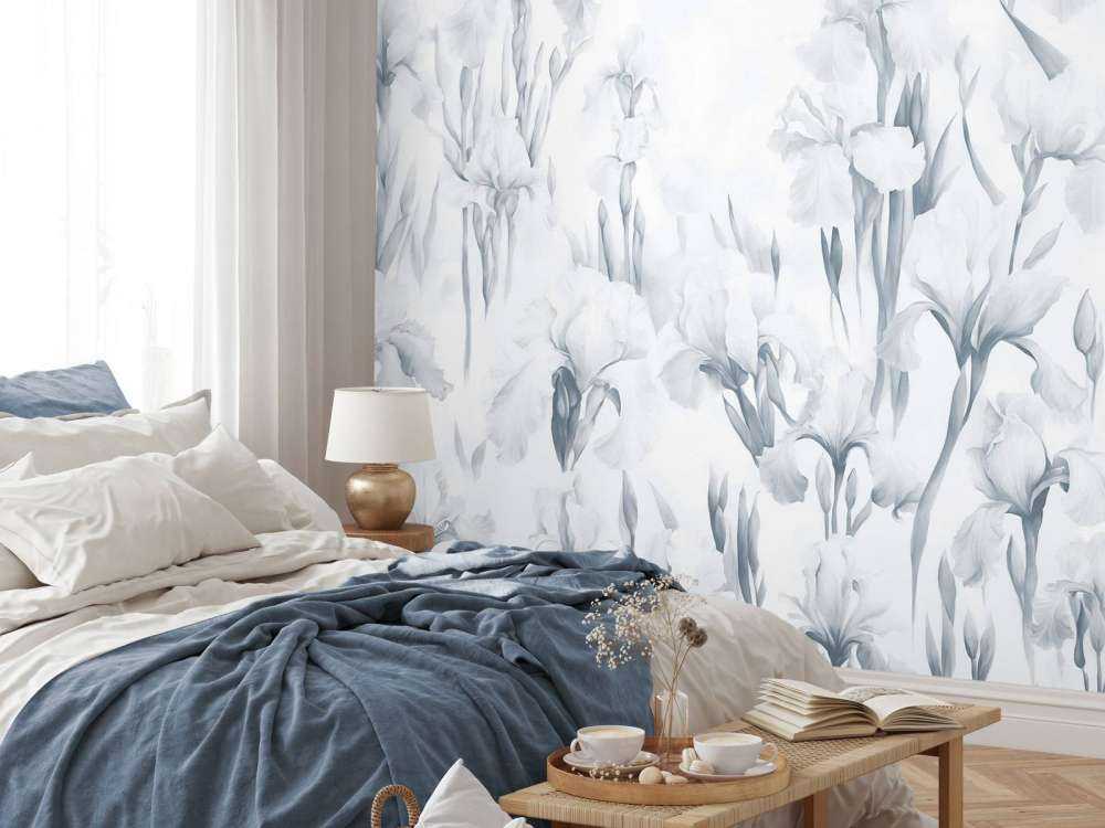 Les iris dansent un bleu frais et sans couture