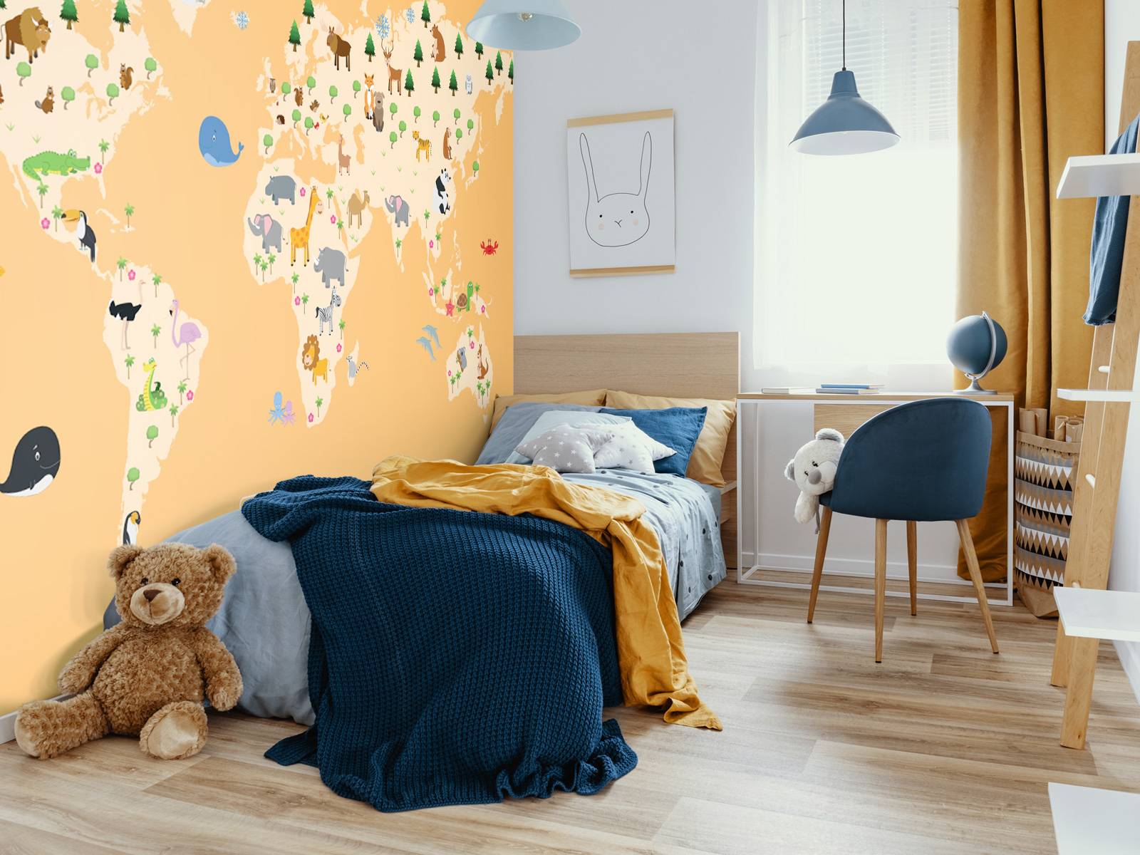 Carte du monde pour les enfants sur fond jaune