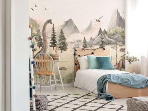 Paysage avec dinosaures en beige