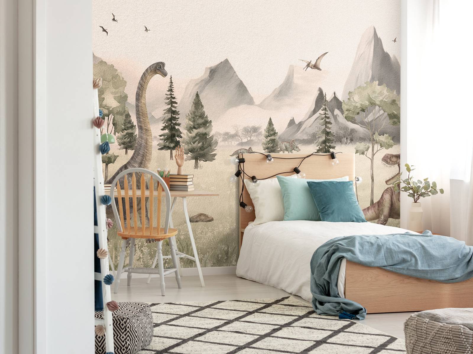 Paysage avec dinosaures en beige
