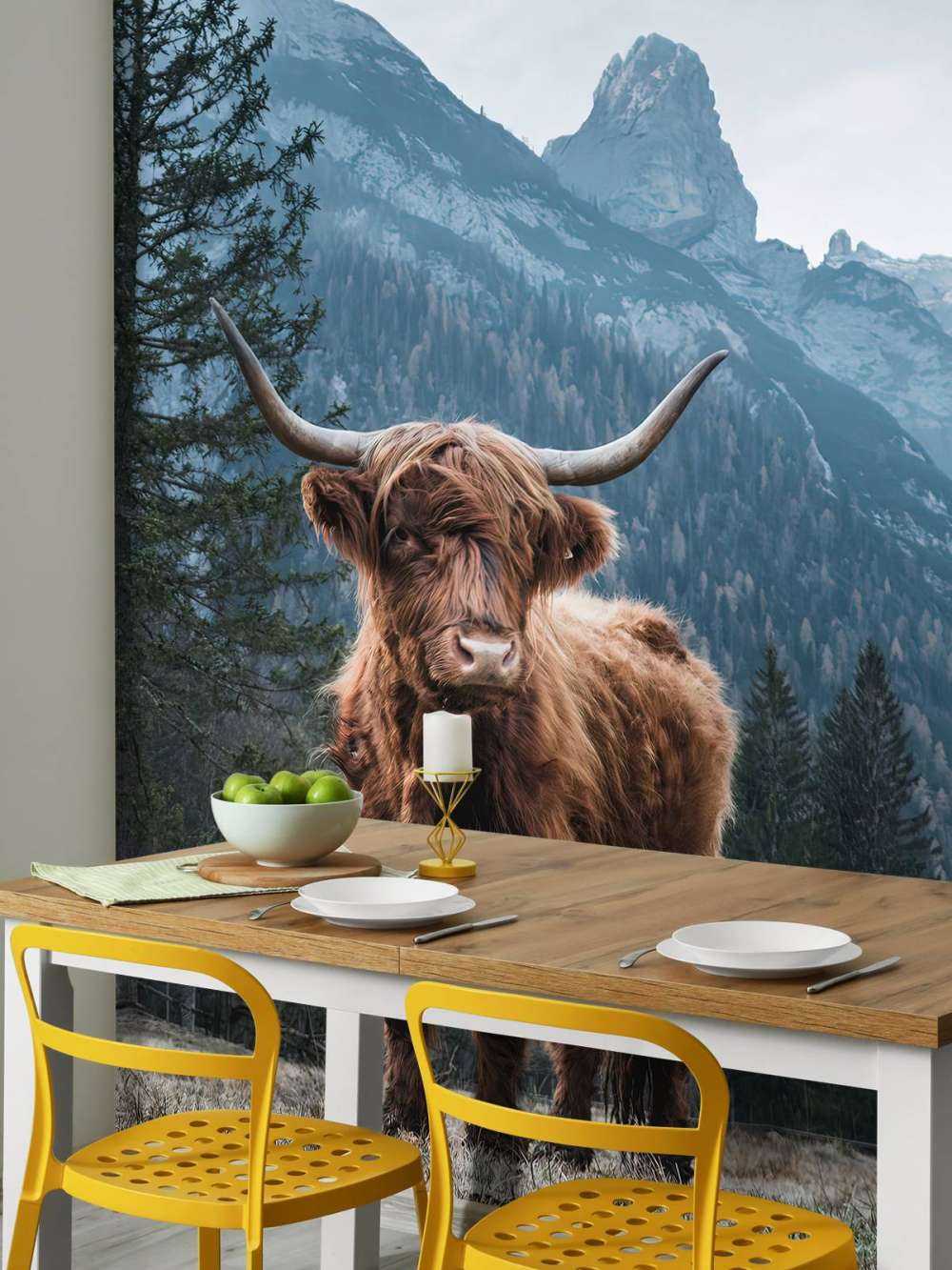 Un Highland écossais parmi les arbres