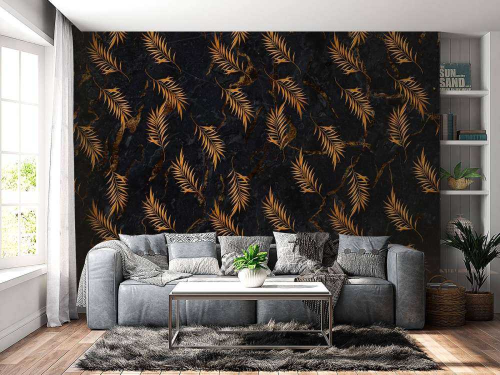 Feuilles tropicales sur marbre