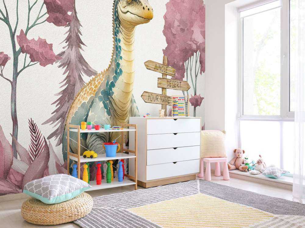 Bébé brachiosaure dans la jungle rose