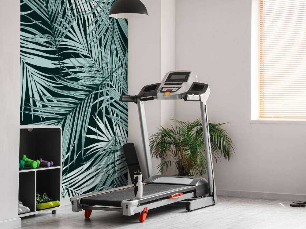 Feuilles tropicales bleu canard sur fond noir