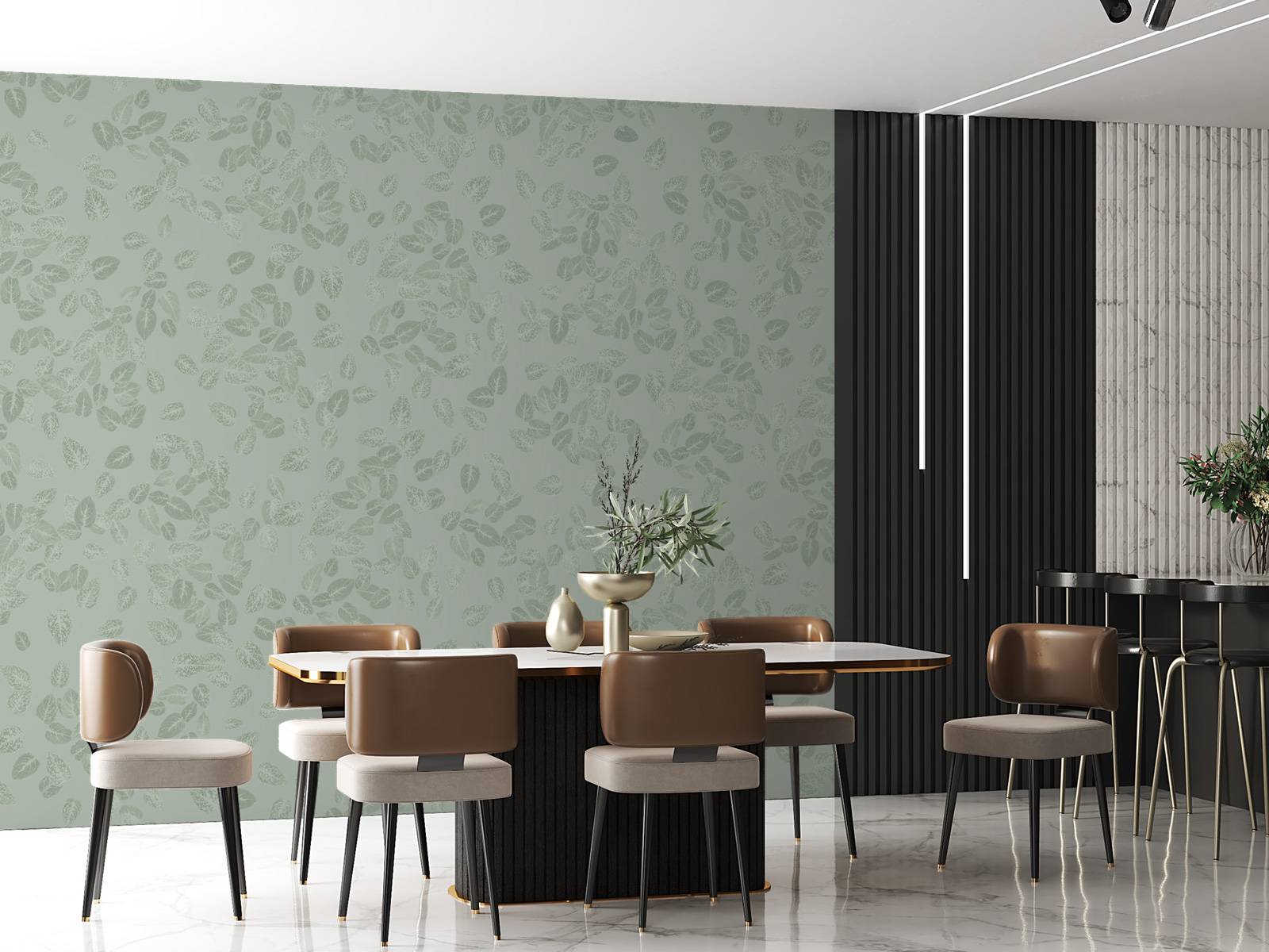 Petites feuilles sur gris vert